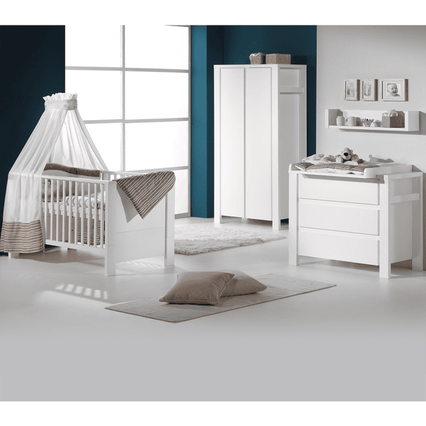 Schardt Chambre bébé trio lit commode armoire 2 portes Milano bois blanc 70x140 cm