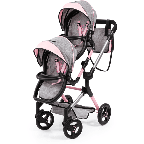 bayer Design Passeggino gemellare per bambole Twin Neo grigio/rosa, con farfalla
