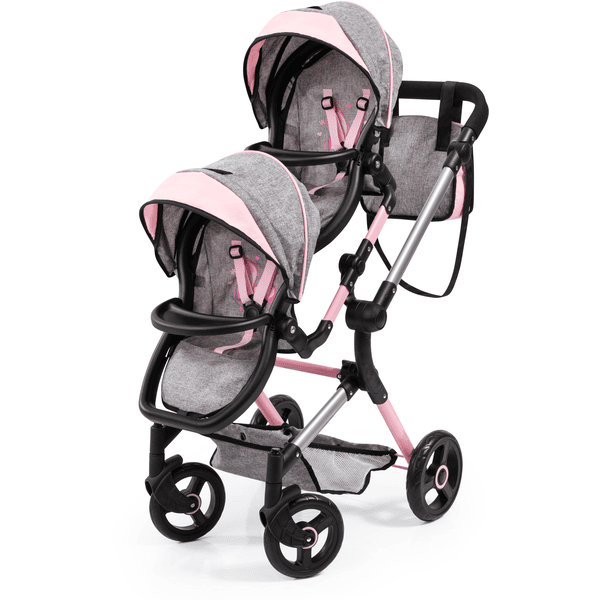 bayer Design Zwillings-Puppenwagen Twin Neo grau/rosa, mit Schmetterling