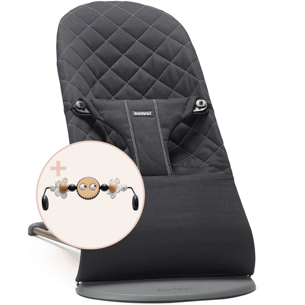 BABYBJÖRN Babywippe Bliss Schwarz mit Holzspielzeug