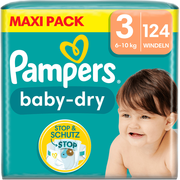 Pampers Pannolini Baby-Dry, taglia 3, 6-10 kg, confezione maxi (1 x 124 pannolini)