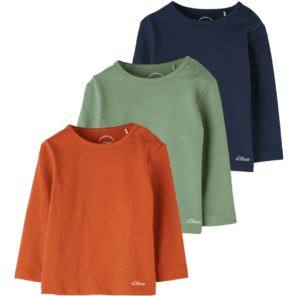 s.Oliver Langarmshirt 3er Pack orange/grün/blau | Rundhalsshirts