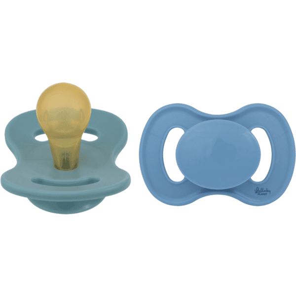 Lullaby Planet  Lateksowy smoczek uspokajający okrągły 2 sztuki Rozmiar 2 Ocean Teal &amp; Dove Blue