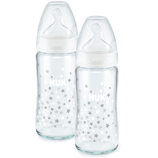 NUK Glasflaska First Choice ⁺ från födseln 240 ml, temperatur control i dubbelförpackning vit