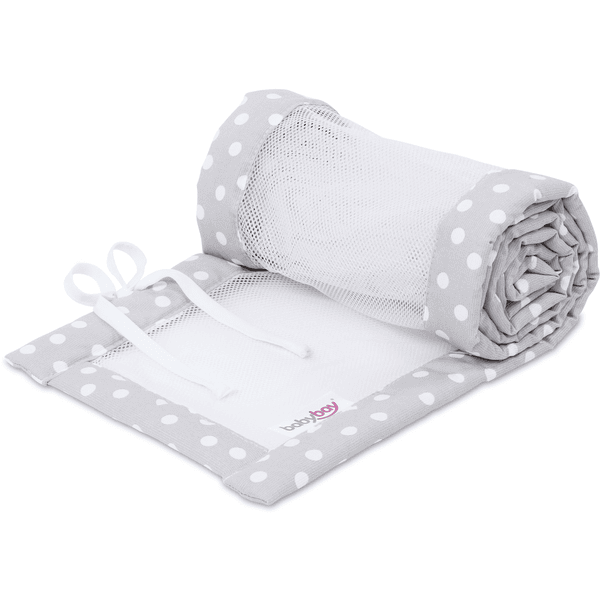 babybay® nest mesh piqué lämplig för modell Boxspring XXL pärlgrå prickar vit