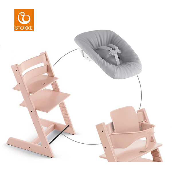 STOKKE® Mega Tripp Trapp® Set Hochstuhl Buche Serene Pink inkl. Newborn Set™ Grey und Baby Set V2 Serene Pink