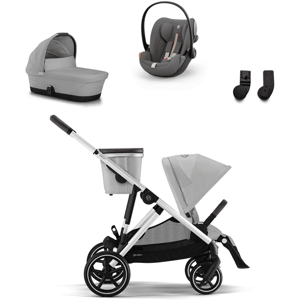 cybex GOLD Carrito de bebé Set Gazelle S Silver Lava Grey con capazo Gazelle S Cot Lava Grey, silla portabebés Cloud G i-Size Plus Lava Grey Plus    y adaptador Gazelle S 