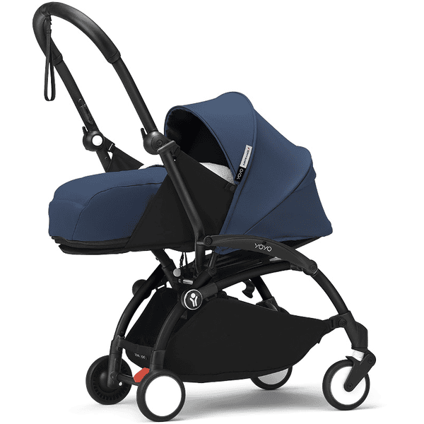 Stokke® Kinderwagen YOYO³ Gestell black inkl. 0+ Neugeborenenaufsatz Air France Blue