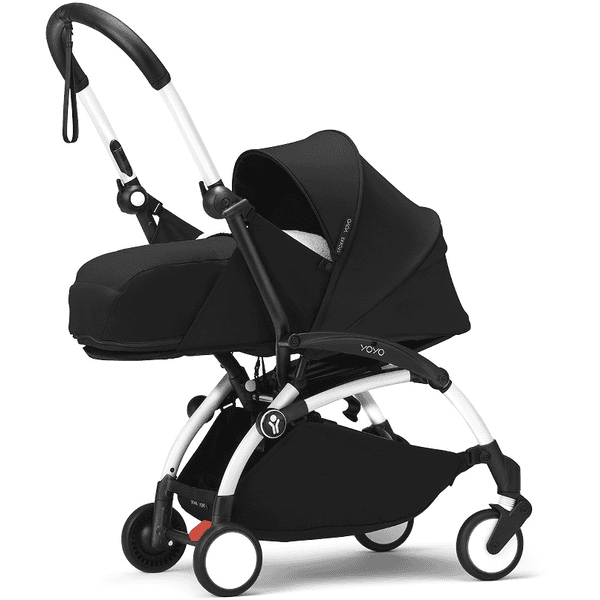 Stokke® Kinderwagen YOYO³ Gestell white inkl. 0+ Neugeborenenaufsatz Black