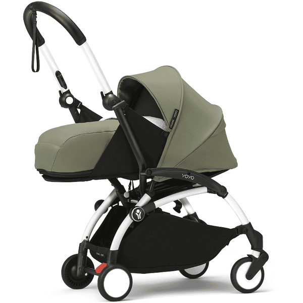 Stokke® Kinderwagen YOYO³ Gestell white inkl. 0+ Neugeborenenaufsatz Olive