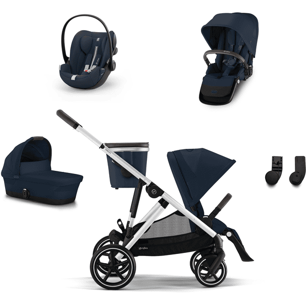 cybex GOLD Silver Ocean Ocean i-Size Ocean Silver Ocean Conjunto para hermanos Gazelle S Blue incl. accesorio para cochecito S Cot Blue, silla de coche infantil Cloud G Plus Blue Plus, unidad de asiento S Blue y adaptador 