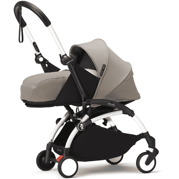 Stokke® Kinderwagen YOYO³ Gestell white inkl. 0+ Neugeborenenaufsatz Taupe