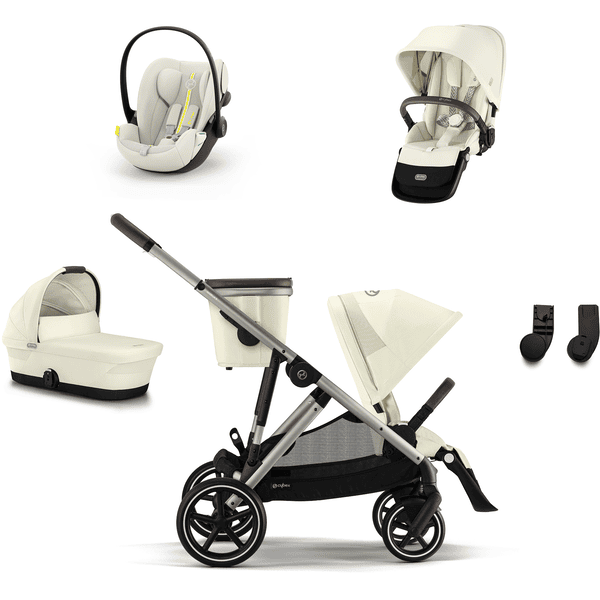 cybex GOLD i-Size Conjunto para hermanos Gazelle S Taupe Seashell Beige incl. accesorio para cochecito S Cot Seashell Beige, silla de coche infantil Cloud G Plus Seashell Beige, unidad de asiento S Taupe Seashell y adaptador 