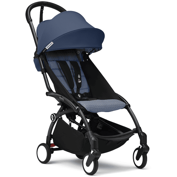 Stokke® Kinderwagen YOYO³ Gestell black inkl. 6+ Textilset Air France Blue