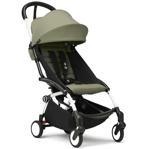 Stokke® Kinderwagen YOYO³ Gestell white inkl. 6+ Textilset Olive