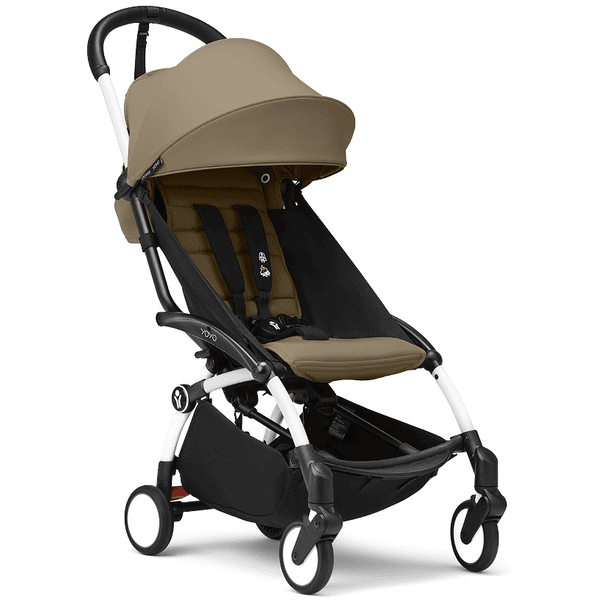 Stokke® Kinderwagen YOYO³ Gestell white inkl. 6+ Textilset Toffee