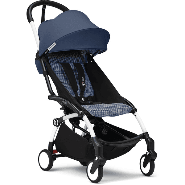 Stokke® Kinderwagen YOYO³ Gestell white inkl. 6+ Textilset Air France Blue