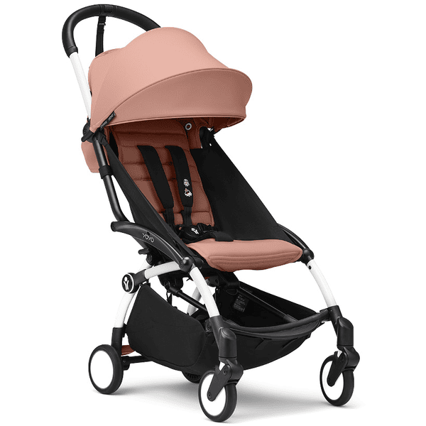 Stokke® Kinderwagen YOYO³ Gestell white inkl. 6+ Textilset Ginger