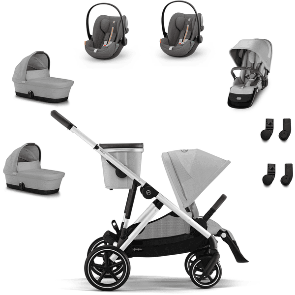 cybex GOLD Silver Silver i-Size Kaksoissarja Gazelle S Lava Grey sis. lastenvaunukiinnikkeen S Cot Lava Grey, S-istuinyksikön Lava Grey, turvaistuimen Cloud G Plus Lava Grey Plus ja S-adapterin.