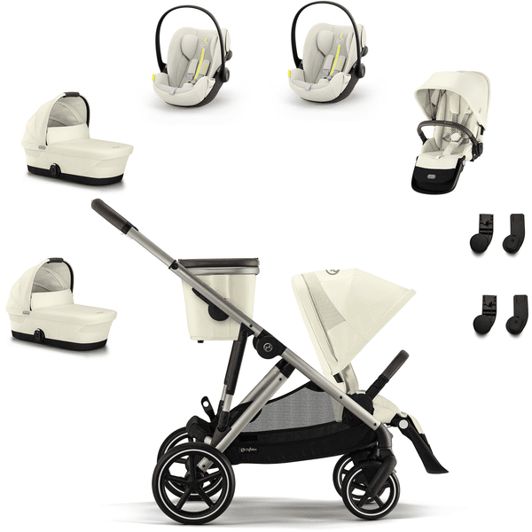 cybex GOLD i-Size Ocean Gazelle S Taupe Seashell Beige kaksoissetti, sis. S Cot Seashell Beige -vaunukiinnikkeen, S Taupe Seashell -istuinyksikön, Cloud G Plus Blue Plus -lastenistuimen ja S-adapterin.