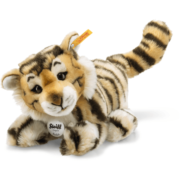 STEIFF Radjah Baby-Schlenker-Tiger, 28 cm, liggende