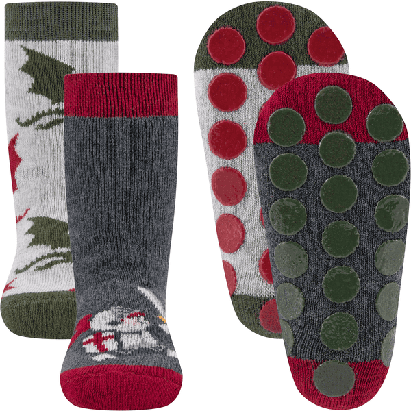 Ewers Stoppersocken 2er-Pack Ritter/Drache grau