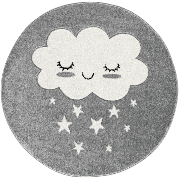LIVONE Tapis enfant Kids love Rugs nuage rond gris argenté/blanc