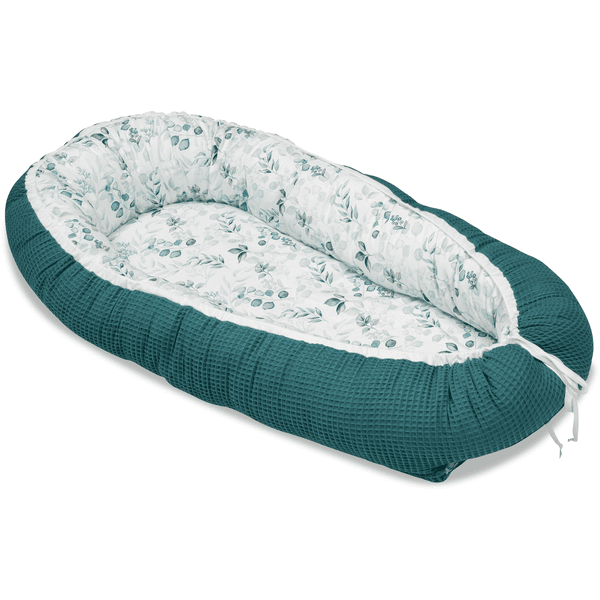 ULLENBOOM Babynest & Cocoon Waffel Motiv Eukalyptus-Petrol