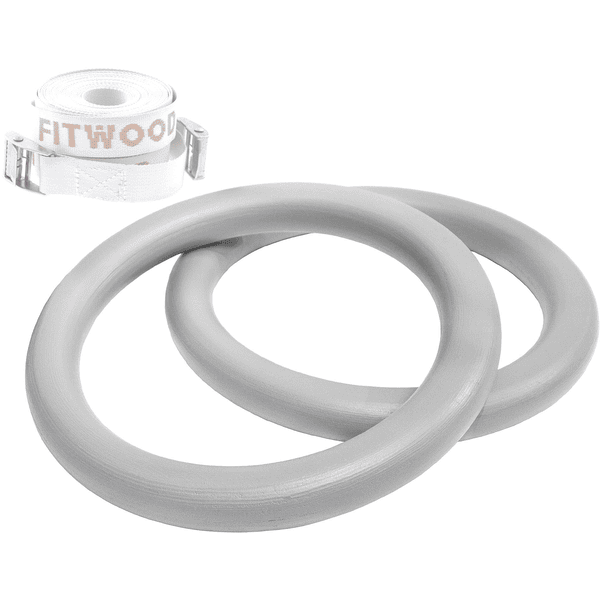 Fitwood Anneaux de gymnastique ULPU, gris - sangles blanches