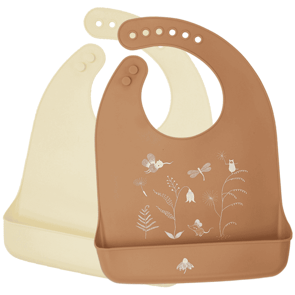 lille VILDE Meadow Set de 2 baberos de silicona beige/terracota