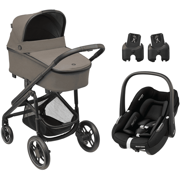 MAXI COSI Pebble Black Passeggino Plaza Plus Twillic Truffle con seggiolino auto per neonati S Tonal e adattatore per bambini Black 