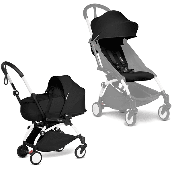 BABYZEN Kinderwagen YOYO2 0+ White mit Liegewanne inkl. Textilset Black