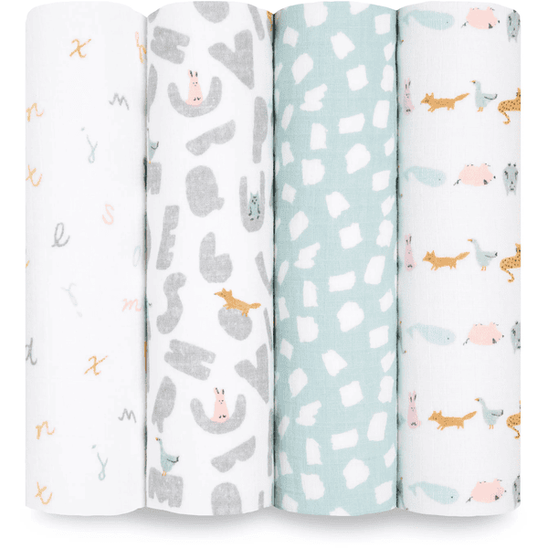 aden + anais™ essential s Pucktuch 4-pack alpha bet animals 