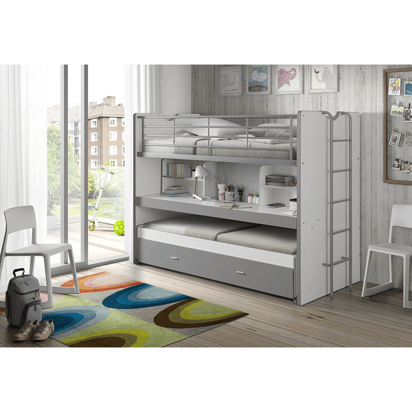 VIPACK Lit superposé enfant Bonny bois blanc gris argenté 90x200 cm