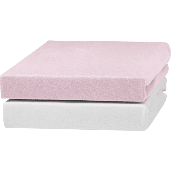 urra Drap housse de berceau Jersey blanc/rose 40x90 cm lot de 2