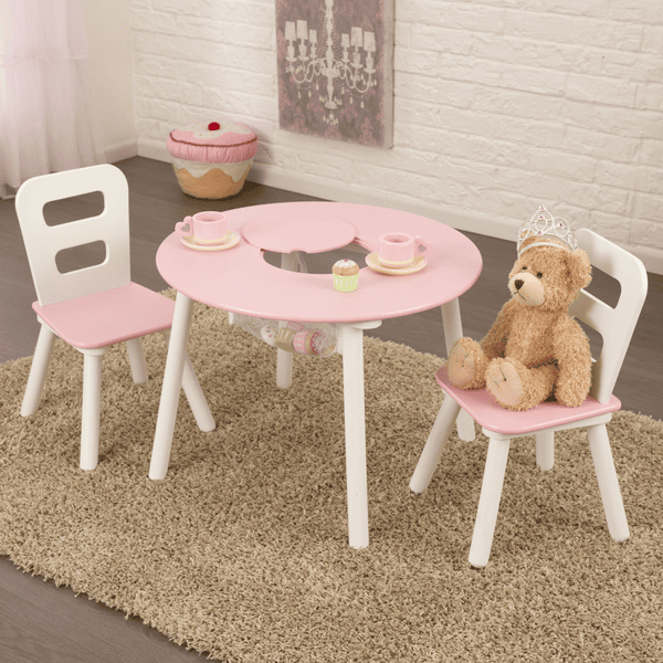 KidKraft® Tavolino e sedie rotondo, bianco/rosa 