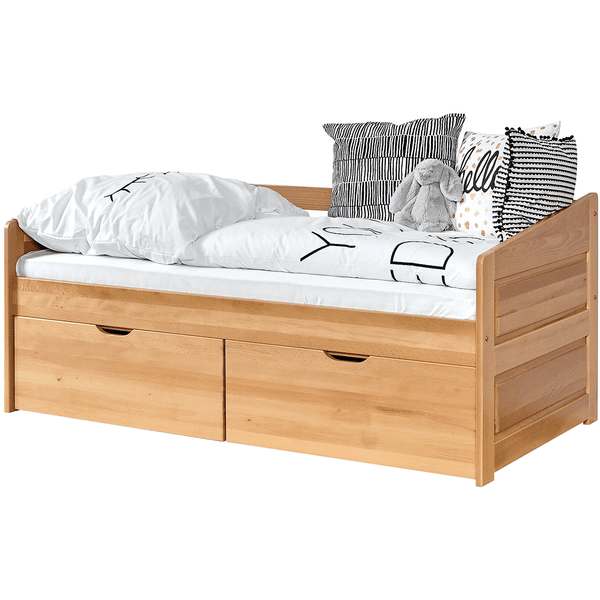 TiCAA Sofabett Mini Micki Buche natur mit 2 Schubladen inkl. Matratze