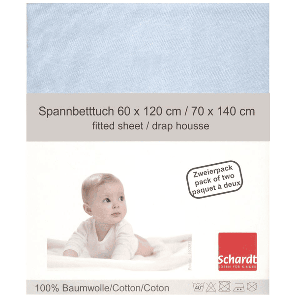 Schardt Drap-housse enfant Jersey bleu clair 70x140 cm pack duo 