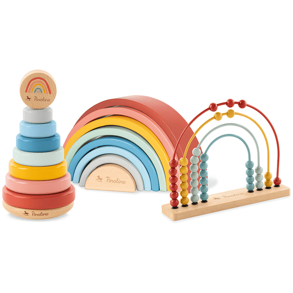 Pinolino Motorik-Set „Ruby“ mit Stapelturm, Holz-Regenbogen und Abakus-Regenbogen, 3-tlg.