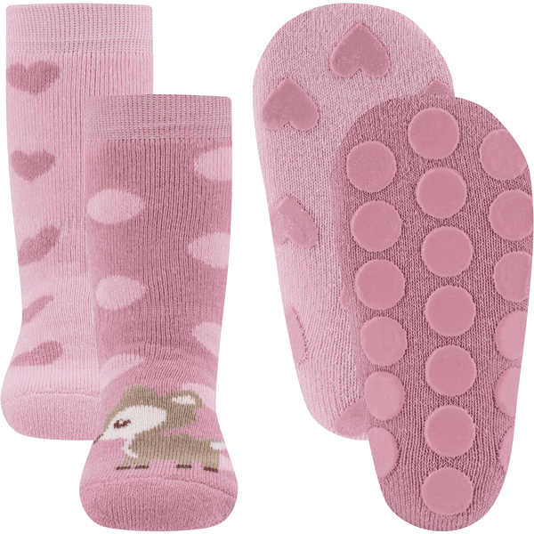 Ewers Stoppersocken 2er-Pack Reh/Herzen rosa 