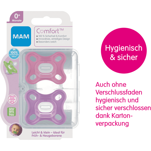 Intrucciones en lengua extranjera - MAM Comfort - Chupetes de silicona de 0  meses + (paquete de 2), suave y ligero, recién nacidos, con estuche de  viaje autoesterilizante, color rosa : : Bebé
