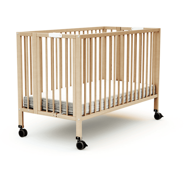 AT4 Babybett mit Rollen klappbar ESSENTIEL Buche lackiert 60 x 120 cm