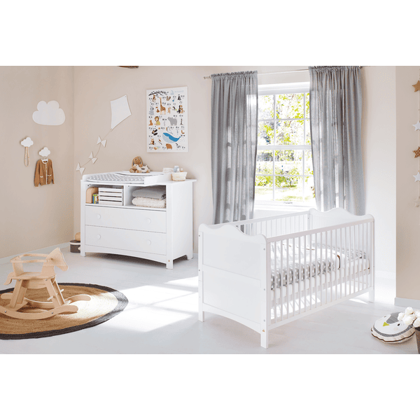 Pinolino Chambre bébé duo lit commode Florentina bois blanc 70x140 cm