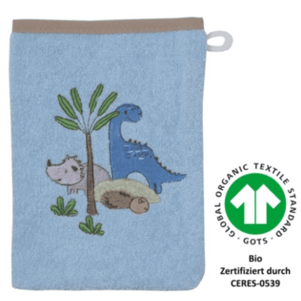 WÖRNER Waschhandschuh Dinos blau 15 x 21 cm