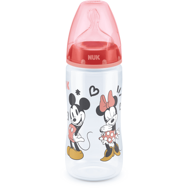 NUK Vauvapullo First Choice + Disney Minnie Mouse 300 ml, lämpötila Control punainen.