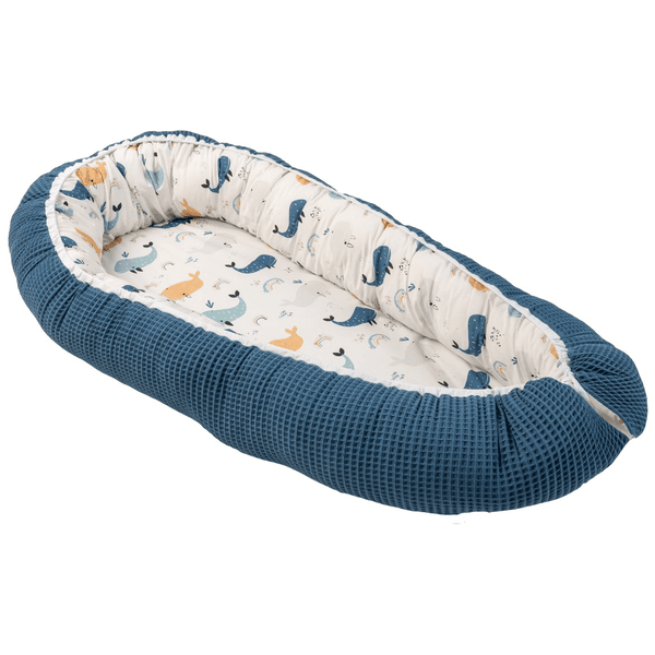 ULLENBOOM Babynest & Cocoon Waffel Motiv Blau Wale