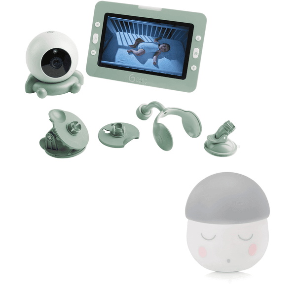 babymoov Babyfoon met camera YOO GO PLUS pastelgroen + Nachtlampje Squeezy wit/grijs gratis