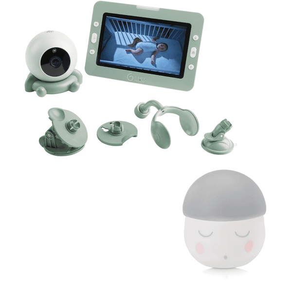 babymoov  Kameralla varustettu vauvahälytin YOO GO PLUS pastellinvihreä + yövalo Squeezy valkoinen/harmaa veloituksetta