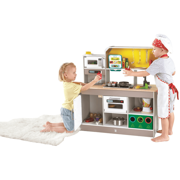 Cuisine Enfants 3 Ans+, 82 x 30 x 100,5 cm Son Réaliste, avec Micro-Ondes,  Evier et Horloge Ludique Rose - Costway