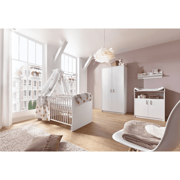 Schardt Ensemble lit enfant commode armoire 2 portes Classic White bois 70x140 cm